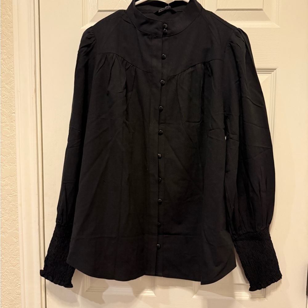 Black Button-Up Blouse - Picture 1 of 6